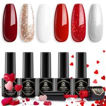 Conjunto de esmaltes de gel MEFA Red 6 cores com glitter para mulheres