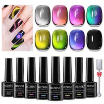 Conjunto de esmaltes de gel MIZHSE Cat Eye com Magnet Stick de 8 cores Conjunto de esmaltes de gel MIZHSE Cat Eye com Magnet Stick de 8 cores