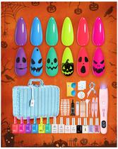 Conjunto de esmaltes de gel para besouros de Halloween com mini lâmpada LED Conjunto de esmaltes de gel para besouros de Halloween com mini lâmpada LED