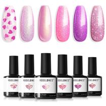 Conjunto de Esmaltes em Gel - 6 Cores com Glitter e Rosa