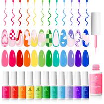 Conjunto de esmaltes em gel Beetles Rainbow Pastel com pincel de arte de unhas