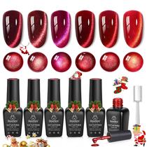 Conjunto de esmaltes em gel besouros Red Cat Eye Sultry Burgundy
