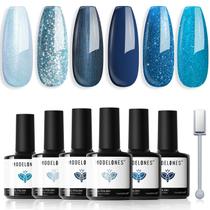 Conjunto de Esmaltes em Gel com 6 Cores - Azul e Glitter