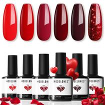 Conjunto de esmaltes em gel, modelones, 6 cores vermelhas, 7 ml, Dia dos Namorados