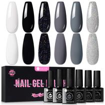 Conjunto de esmaltes em gel UR SUGAR Preto Branco Cinza 7 mL x 6