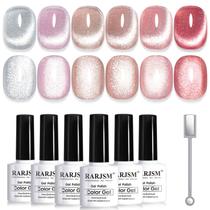 Conjunto de Esmaltes Gel Cat Eye RARJSM - 6 Unidades com Bastão Magnético (7,5ml)
