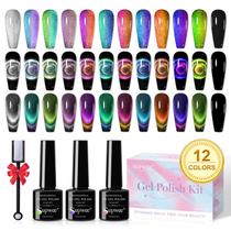 Conjunto de Esmaltes Gel Cat Eye SUPWEE 12 Cores com Lâmpada LED