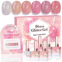 Conjunto de esmaltes Glitter Gel Double Rhythm 15 mL x 6 com placa de exibição