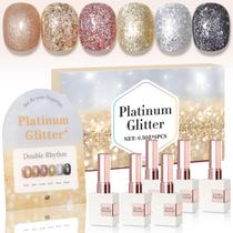 Conjunto de esmaltes Glitter Gel Double Rhythm 15 mL x 6 com placa de exibição Conjunto de esmaltes Glitter Gel Double Rhythm 15 mL x 6 com placa de exibição