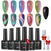 Conjunto de esmaltes MIZHSE 9D Cat Eye Gel 10mL 6 cores com ímã