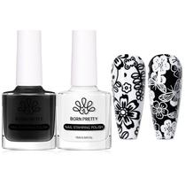 Conjunto de esmaltes para estampagem de unhas Born Pretty White Black 6mL x2 Conjunto de esmaltes para estampagem de unhas Born Pretty White Black 6mL x2