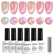 Conjunto de esmaltes RARJSM Nude Pink Holographic Cat Eye 6x7,5 ml