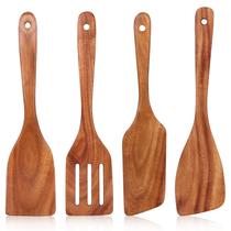 Conjunto de espátulas de madeira, utensílios de cozinha não tóxicos em madeira de teca Ayiaren