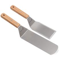 Conjunto de espátulas de metal Espátula longa para grelhar Espátulas de teppanyaki Raspador de grelha e nadadeira para panquecas ou torneiro de hambúrguer Utensílio de aço inoxidável ótimo para churrasqueira de topo plano Grau comercial
