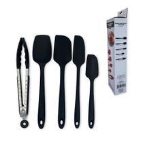 Conjunto De Espátulas E Pegador Em Silicone Unyhome 5 Peças - PRETO