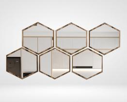 Conjunto de Espelho Decorativo DG Hexa Freijó