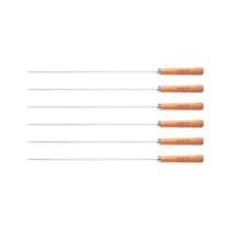 Conjunto De Espetinhos Tramontina 6 Peças Aço Inox Com Cabo De Madeira 50 Cm