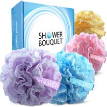 Conjunto de esponjas de banho Loofah Shower Bouquet, pufe de 60 g (pacote com 4) Conjunto de esponjas de banho Loofah Shower Bouquet, pufe de 60 g (pacote com 4)