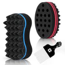 Conjunto de esponjas para cabelo Supaze para homens e mulheres com pente garfo de metal para afro, 3 peças Conjunto de esponjas para cabelo Supaze para homens e mulheres com pente garfo de metal para afro, 3 peças