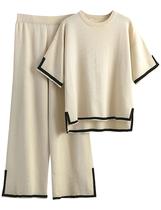 Conjunto de espreguiçadeiras Faleave, suéter feminino de tricô de 2 peças, damasco