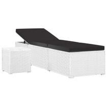 Conjunto de espreguiçadeiras vidaXL White Poly Rattan com laterais ajustáveis, almofada e mesa de chá Estrutura durável de aço revestida a pó Ideal para piscina e pátio