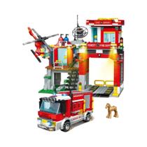 Conjunto De Estação De Bombeiros Com Helicóptero De Bombeiros, Barco De Resgate Compatível Com Leg0