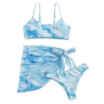 Conjunto de estampa de biquíni feminino maiô sutiã preenchido de três peças roupa de banho Conjunto de estampa de biquíni feminino maiô sutiã preenchido de três peças roupa de banho
