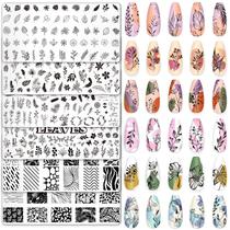 Conjunto de estampagem de placas de unhas Whaline Spring Floral Leaves x6 Conjunto de estampagem de placas de unhas Whaline Spring Floral Leaves x6