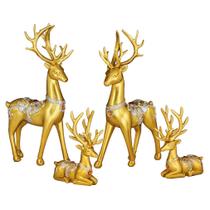 Conjunto de estátuas de escultura de resina Auspicious Elk x4 Conjunto de estátuas de escultura de resina Auspicious Elk x4
