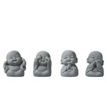 Conjunto de estátuas de escultura Mini Zen Monk de 4 peças em pedra 4x3,3x4,2 cm Conjunto de estátuas de escultura Mini Zen Monk de 4 peças em pedra 4x3,3x4,2 cm