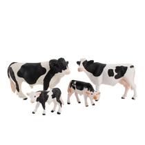 Conjunto de estatuetas de animais de fazenda, 4 peças vaca realista em preto e branco Conjunto de estatuetas de animais de fazenda, 4 peças vaca realista em preto e branco