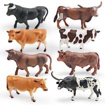 Conjunto de estatuetas de animais de fazenda, 8 peças de boi realista com bezerros
