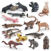 Conjunto de estatuetas de animais selvagens, 18 peças de PVC com jacaré Meerkat Koala Conjunto de estatuetas de animais selvagens, 18 peças de PVC com jacaré Meerkat Koala