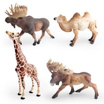 Conjunto de estatuetas de animais selvagens, 4 peças de PVC com girafa, alce e camelo Conjunto de estatuetas de animais selvagens, 4 peças de PVC com girafa, alce e camelo
