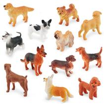 Conjunto de estatuetas de cães em miniatura, 12 unidades para cachorros de plástico realistas Conjunto de estatuetas de cães em miniatura, 12 unidades para cachorros de plástico realistas