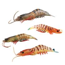 Conjunto de estatuetas de camarão realista, 4 peças, modelo de animal oceânico em PVC Conjunto de estatuetas de camarão realista, 4 peças, modelo de animal oceânico em PVC