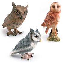 Conjunto de estatuetas de coruja realista, 3 peças de PVC, modelos de pássaros selvagens para crianças Conjunto de estatuetas de coruja realista, 3 peças de PVC, modelos de pássaros selvagens para crianças