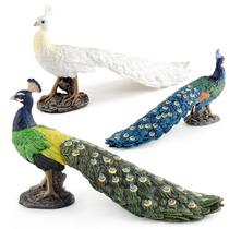 Conjunto de estatuetas de pavão realistas de PVC pintado à mão, 3 peças Conjunto de estatuetas de pavão realistas de PVC pintado à mão, 3 peças