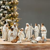 Conjunto de estatuetas de presépio Glitzhome Ivory Resin, 12 unidades de Natal Conjunto de estatuetas de presépio Glitzhome Ivory Resin, 12 unidades de Natal