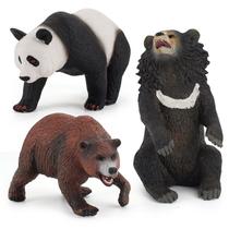 Conjunto de estatuetas de urso, 3 peças realistas de PVC, panda, grizzly, marrom