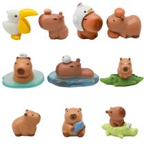 Conjunto de estatuetas em miniatura Pinenjoy Capybara Crocodile Resin