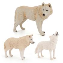 Conjunto de estatuetas Realistic Wolf de 3 peças em PVC branco e cinza