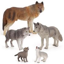 Conjunto de estatuetas Realistic Wolf Family, 5 peças, modelos de plástico PVC Conjunto de estatuetas Realistic Wolf Family, 5 peças, modelos de plástico PVC