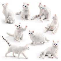 Conjunto de estatuetas White Cat, 8 peças de brinquedo de PVC realista, decoração infantil