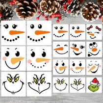 Conjunto de estênceis SUNVERSE 18 peças de boneco de neve com rostos de Natal, 20x20cm