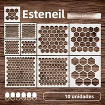 Conjunto De Estêncil Hexagonal 10PCS Para Decoração De Arte DIY Em Parede Tecido Madeira Lona Padrão