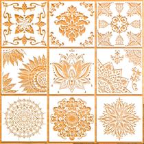 Conjunto de estêncil Juome, pacote com 9 mandala 30x30cm, reutilizável para bricolage