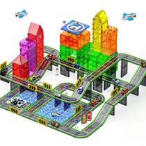Conjunto de estrada de ladrilhos magnéticos SKTMYY 121PCS com carros pullback