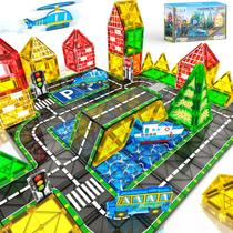 Conjunto de estrada Magnetic Tiles KAEILORU com carro para crianças 3-5 4-8 5-7
