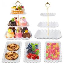 Conjunto de Exposição para Sobremesas Wgbon 5pcs Plástico Branco 3 Camadas Conjunto de Exposição para Sobremesas Wgbon 5pcs Plástico Branco 3 Camadas